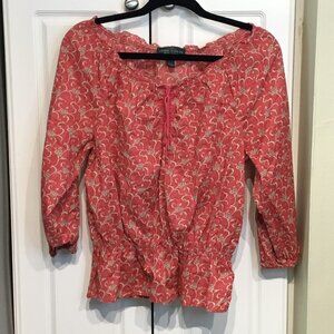 LRL Lauren Jeans Co. Peasant Top w/Lace Up Neck